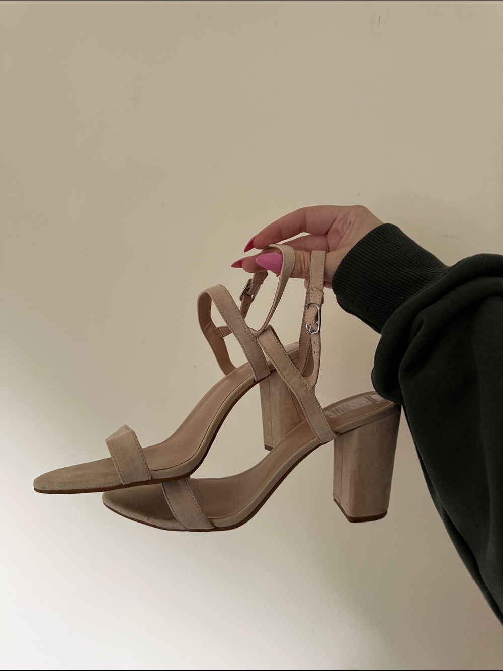 bp Lea Leather Upper Neutral Beige Suede Block Heel Sandals